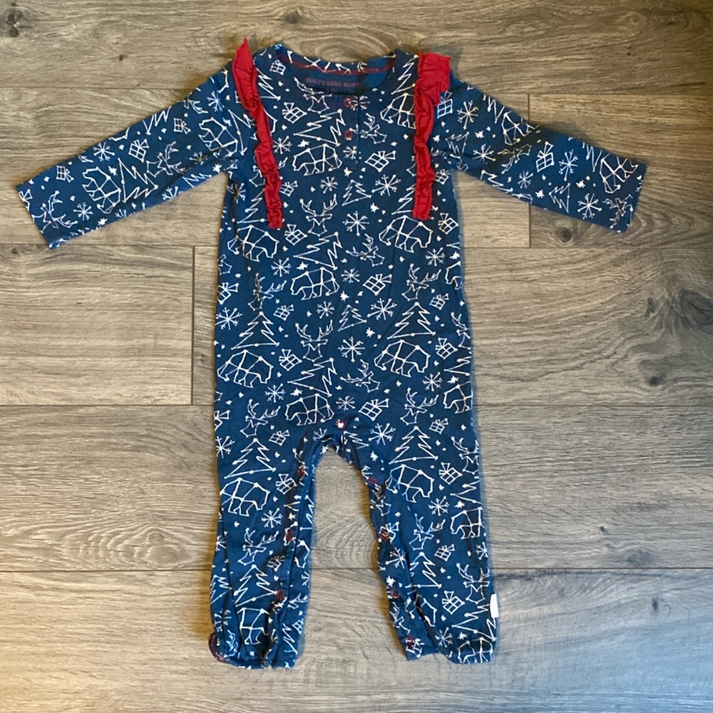 Burt’s Bees Baby Girl Christmas Romper 6-9M (Runs Big, Flawed)